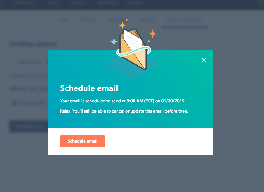 hubspot modal window schedule email confirmation good UX