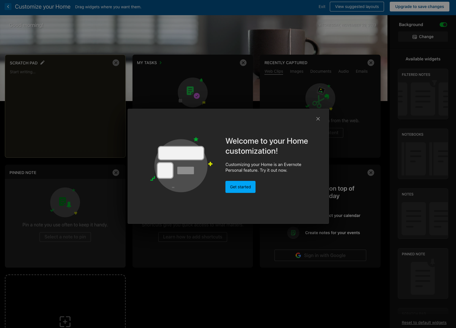 Evernote in-product experience