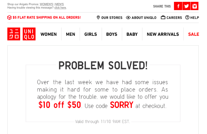 Uniqlo sorry email sale