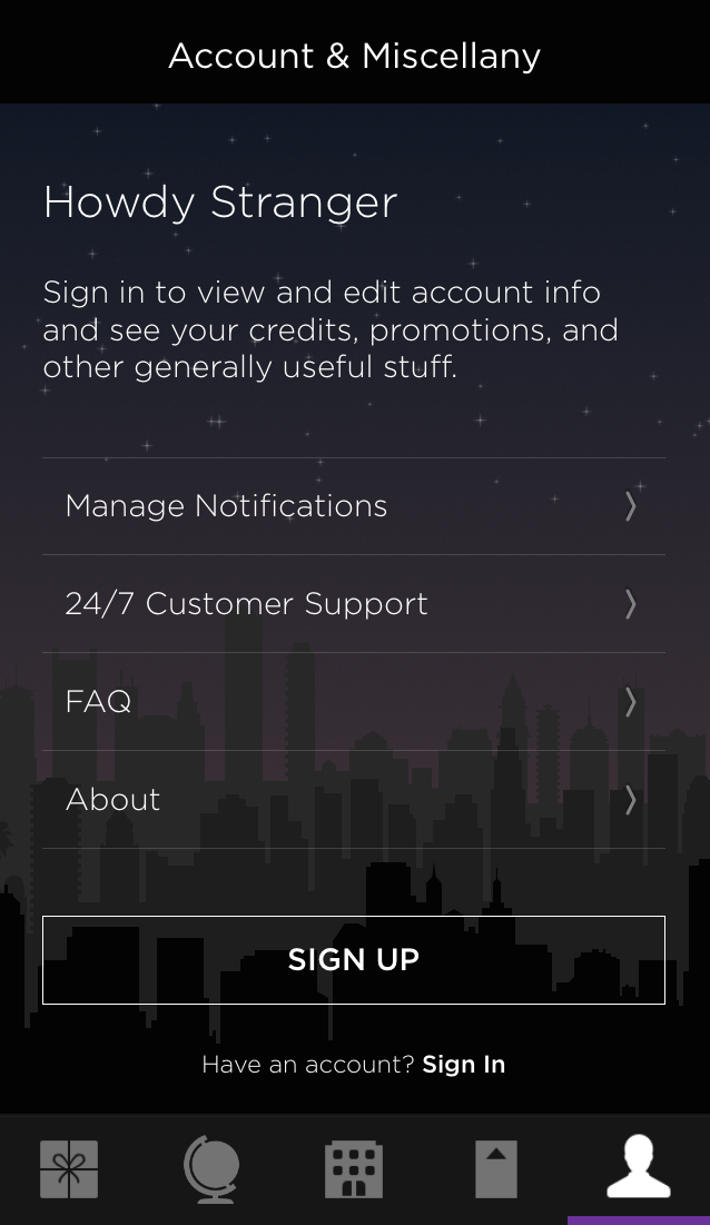 HotelTonight sign in