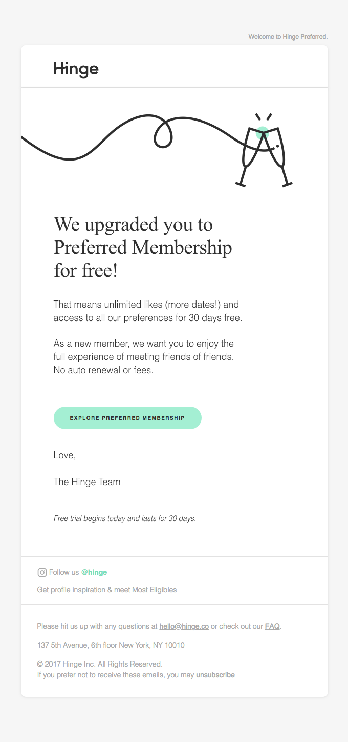 hinge email re engagement email free trial 