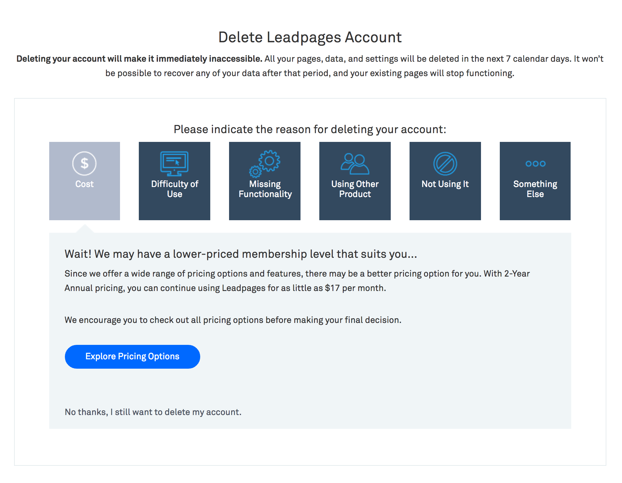 offboarding account cancellation flow example