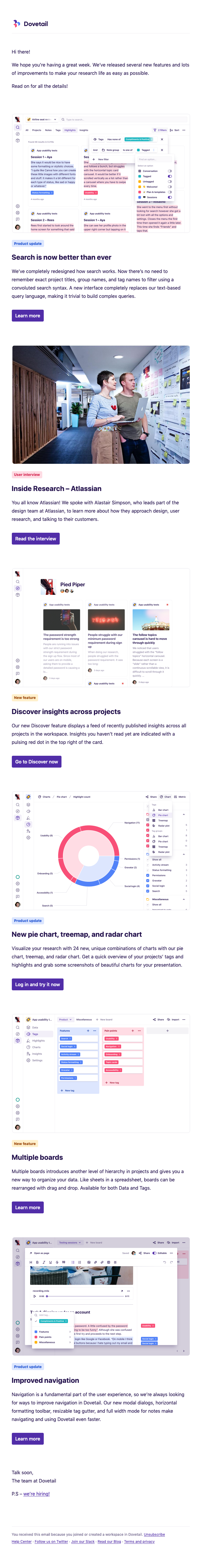 dovetail product updates newsletter example