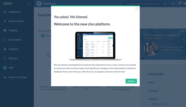 zlien new platform modal announcement