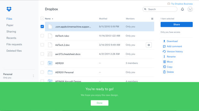 dropbox redesign product tour