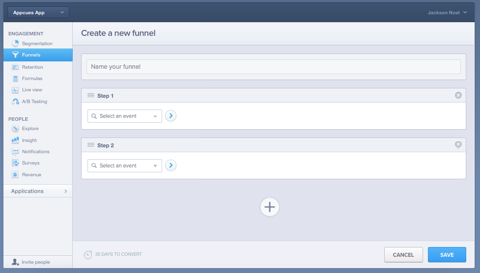 Mixpanel create new funnel