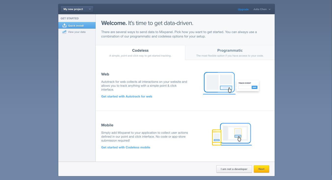 mixpanel welcome page