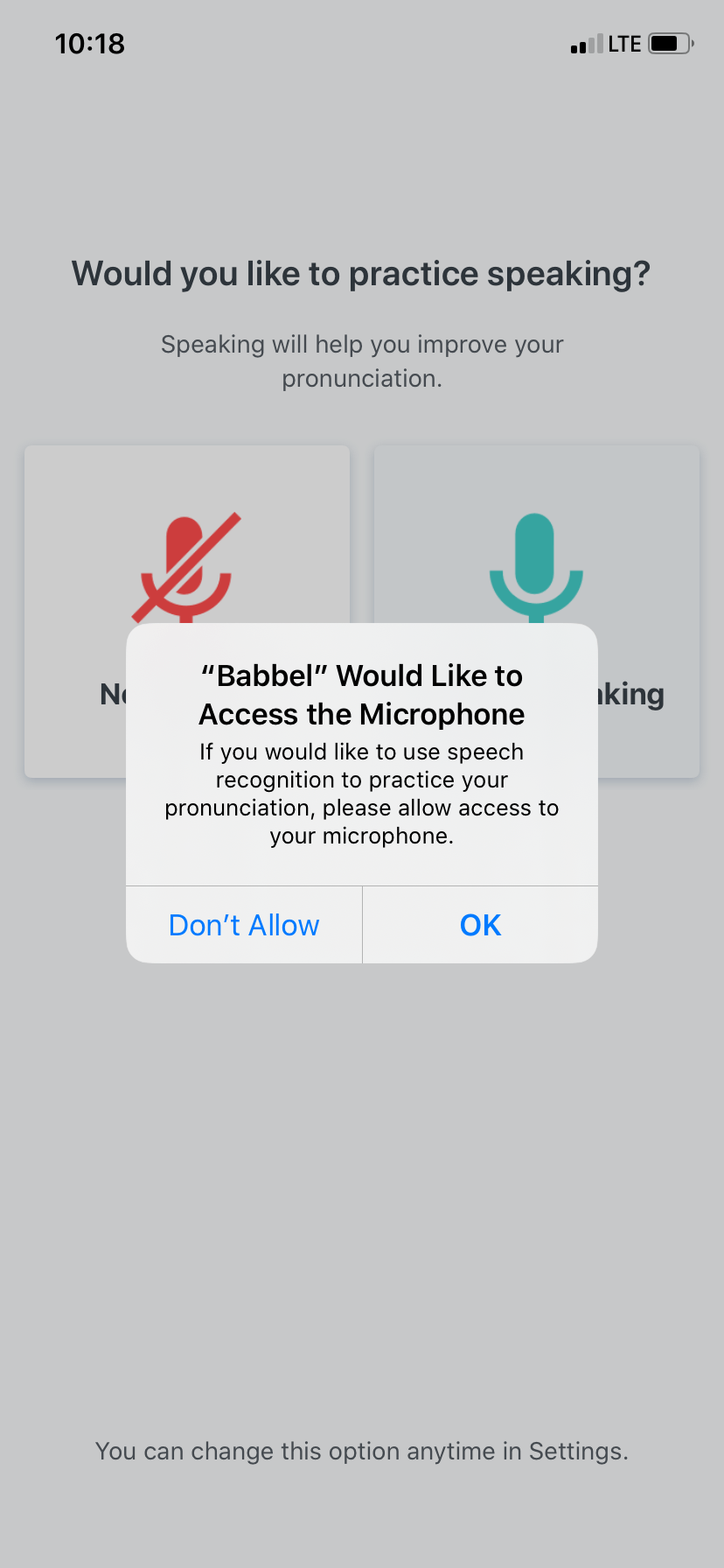 babbel microphone access permission priming pop up