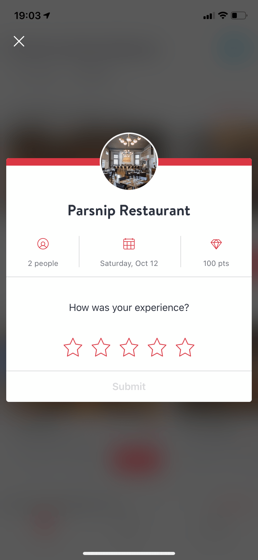 opentable in app user review prompt star rating pop up window