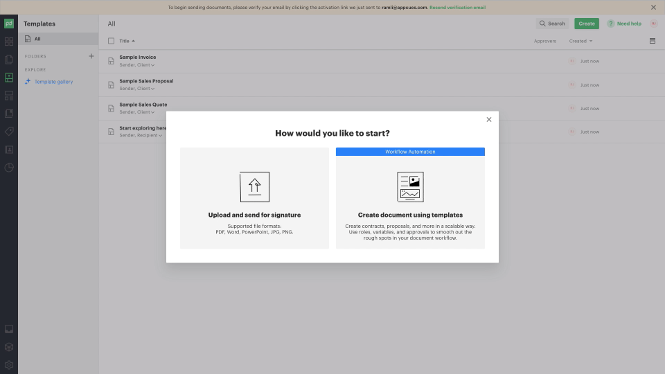 Screenshot of PandaDoc user onboarding templates