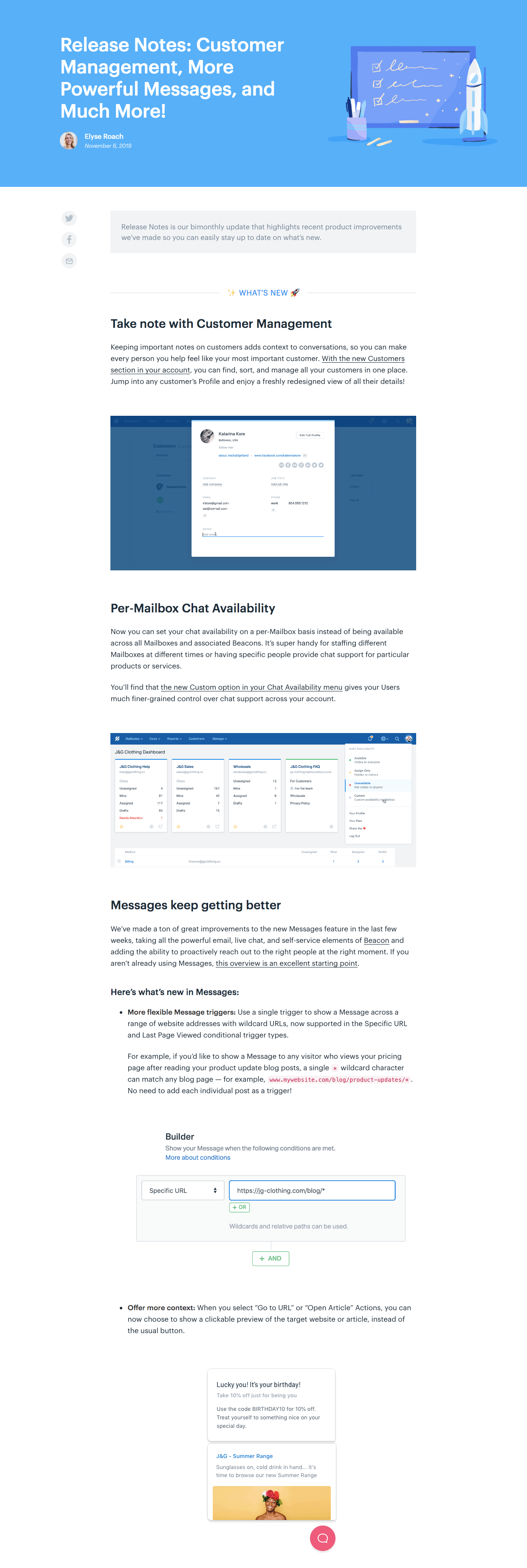 product release notes monthly roundup example from help scout's blog