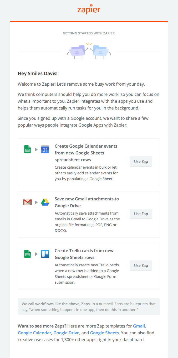 zapier user onboarding email example