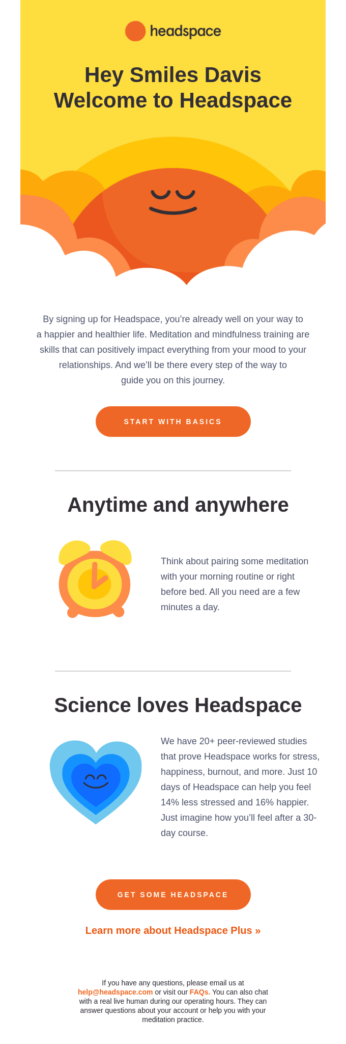 welcome to headspace user onboarding email example