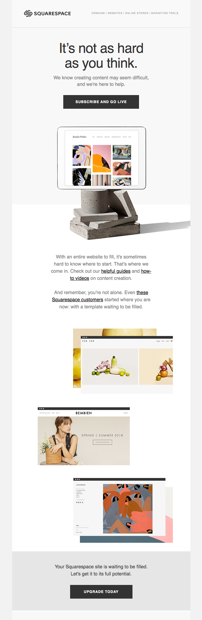 squarespace user onboarding email example