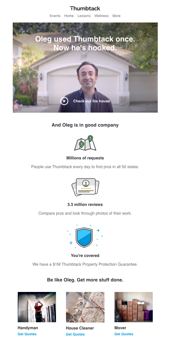 thumbtack user onboarding email video example