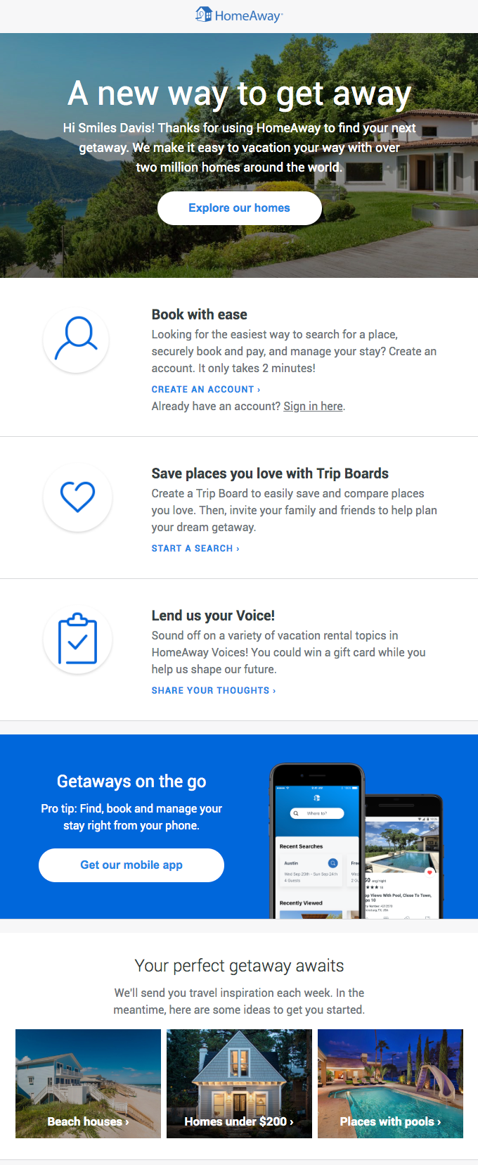 HomeAway user onboarding email example
