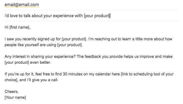user interview invite email example template to get customer feedback