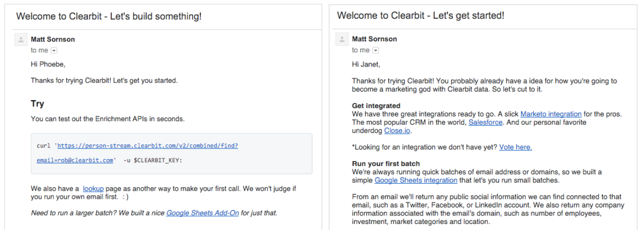 Screen shots of sample emails that are personalized
