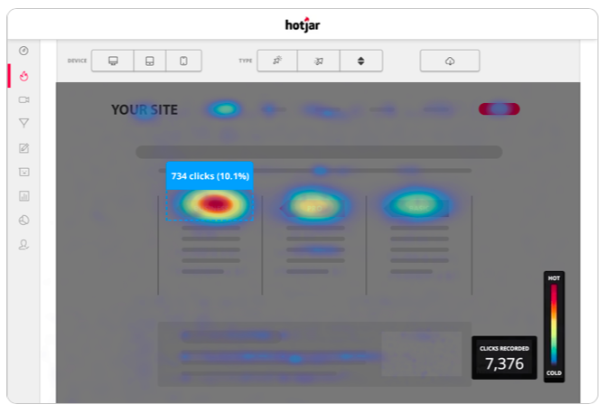 hotjar heatmap session recording tool