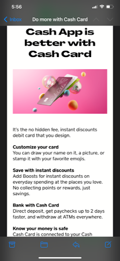 Screenshot of Cash App's product launch email 