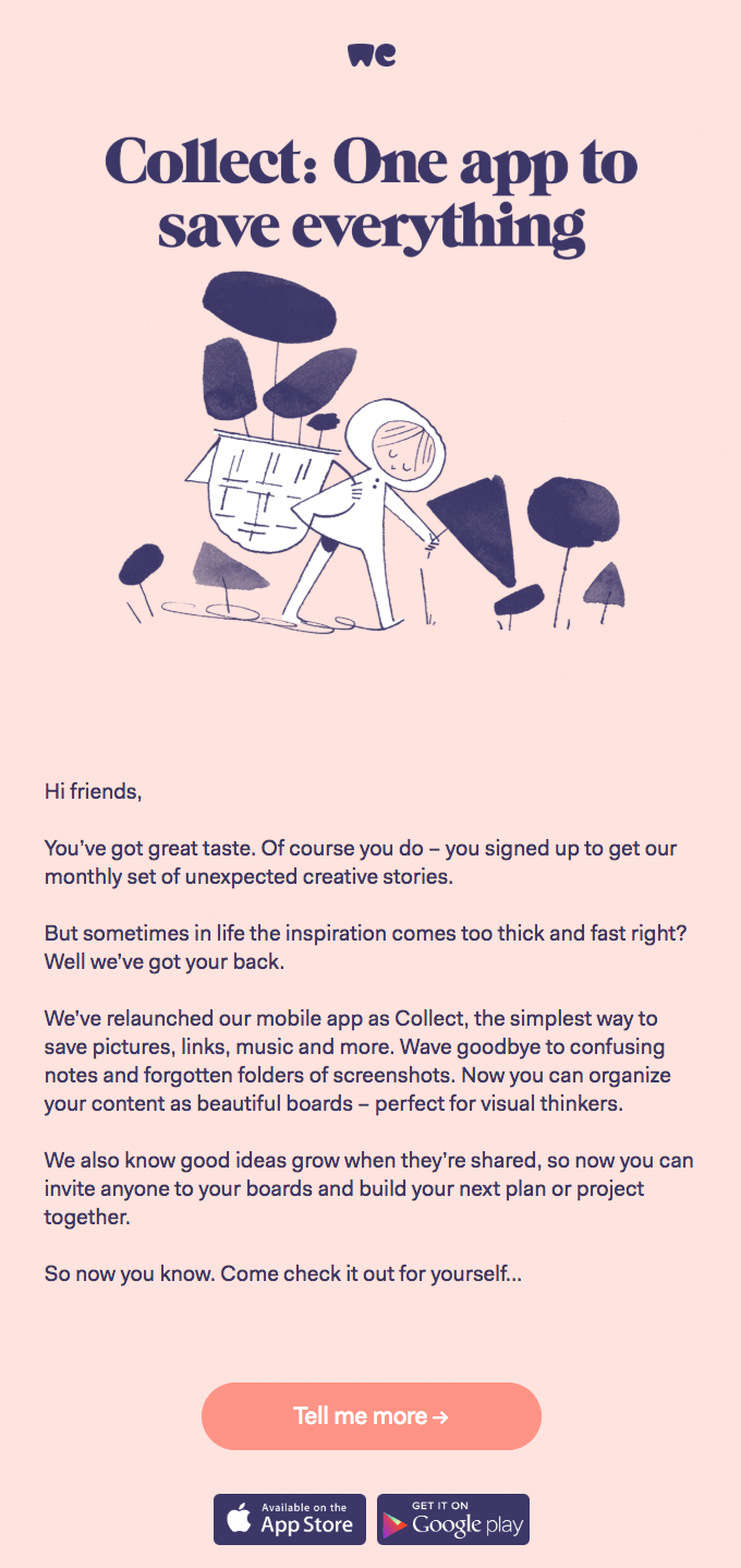 WeTransfer's product launch email