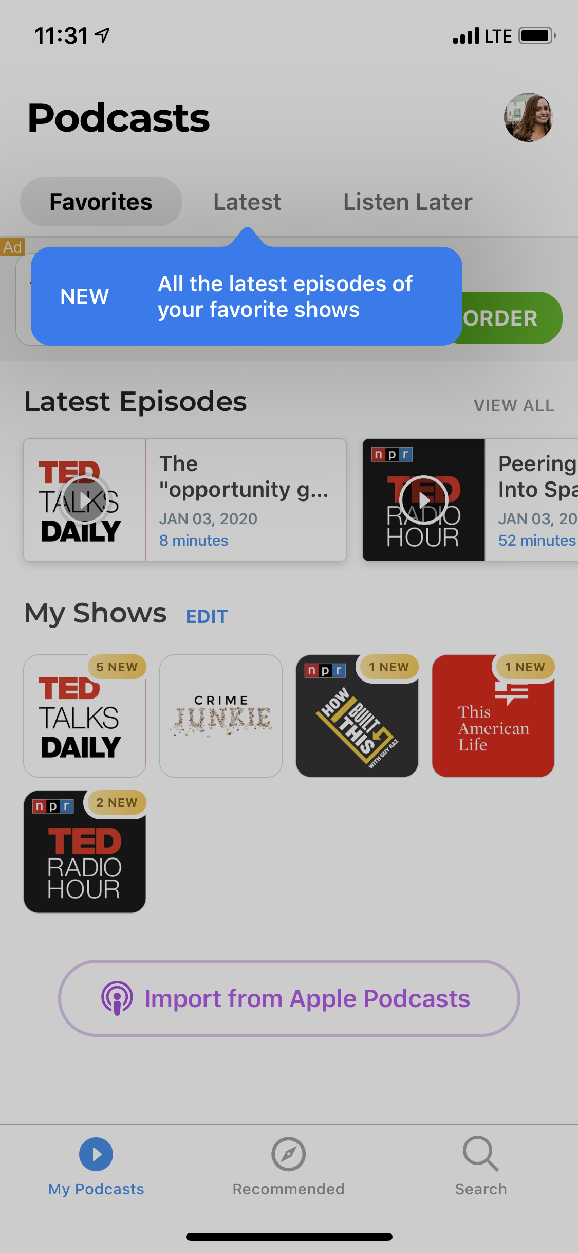podcast app single tooltip new feature announcement
