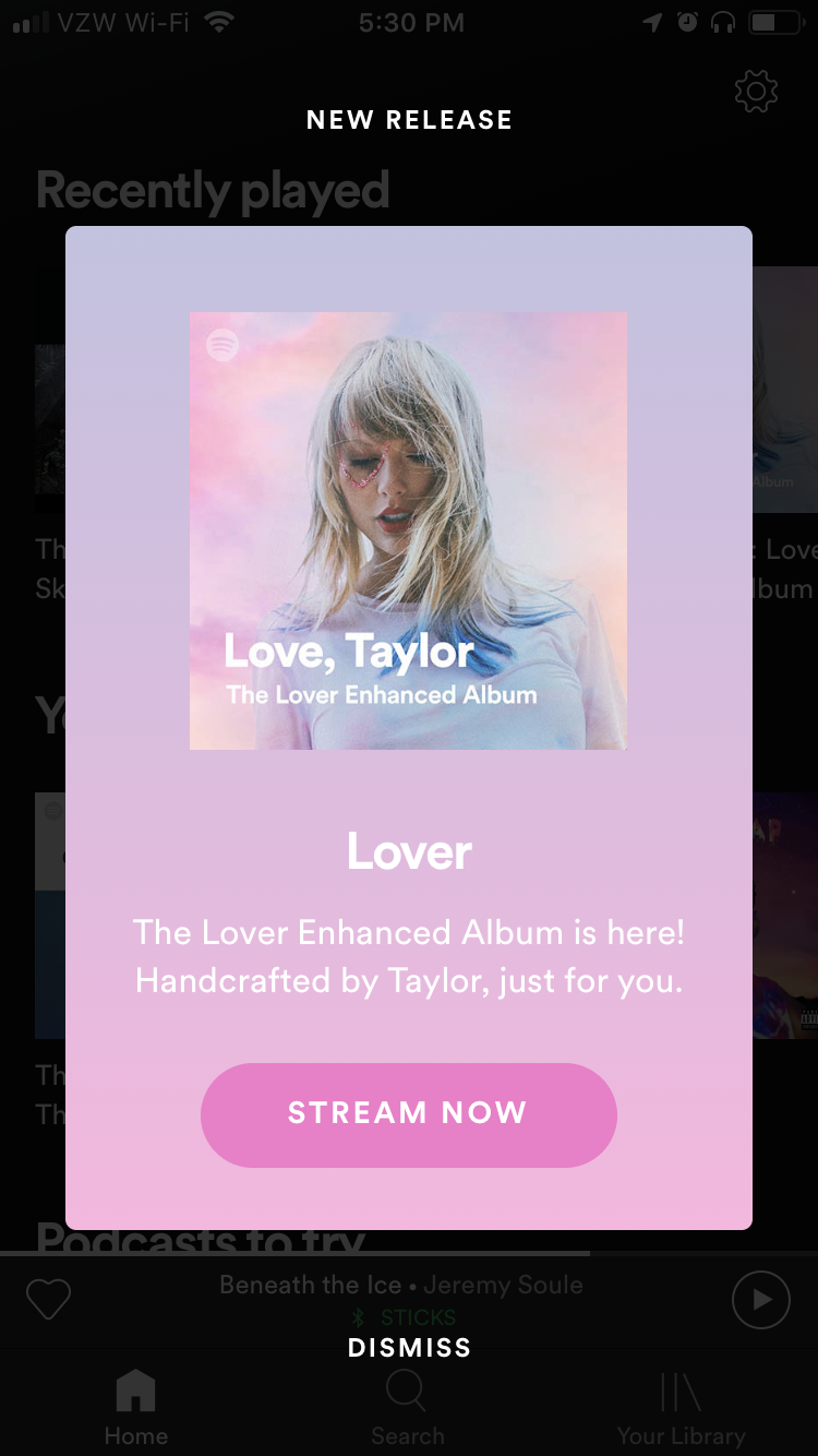 spotify new release modal mobile app ux example