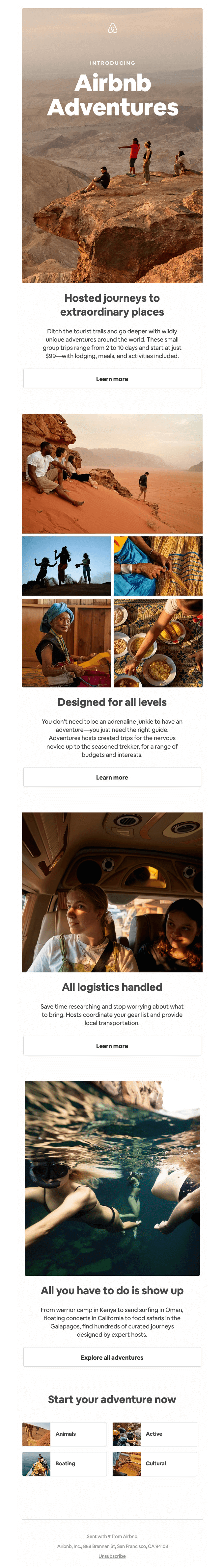 Airbnb product launch email example