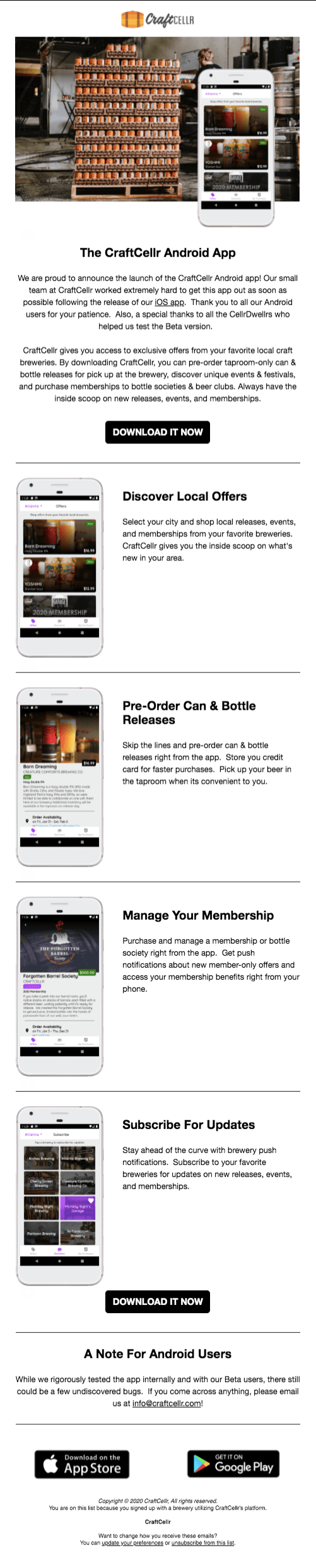 CraftCellr product launch email example