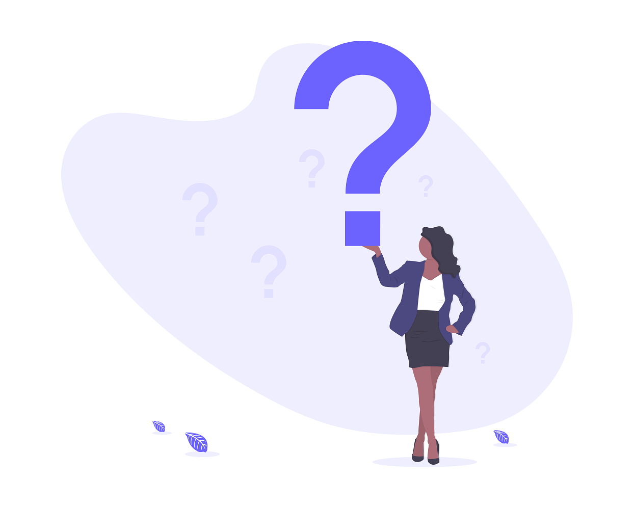 sales qualifying questions illustration of a woman holding a giant question mark