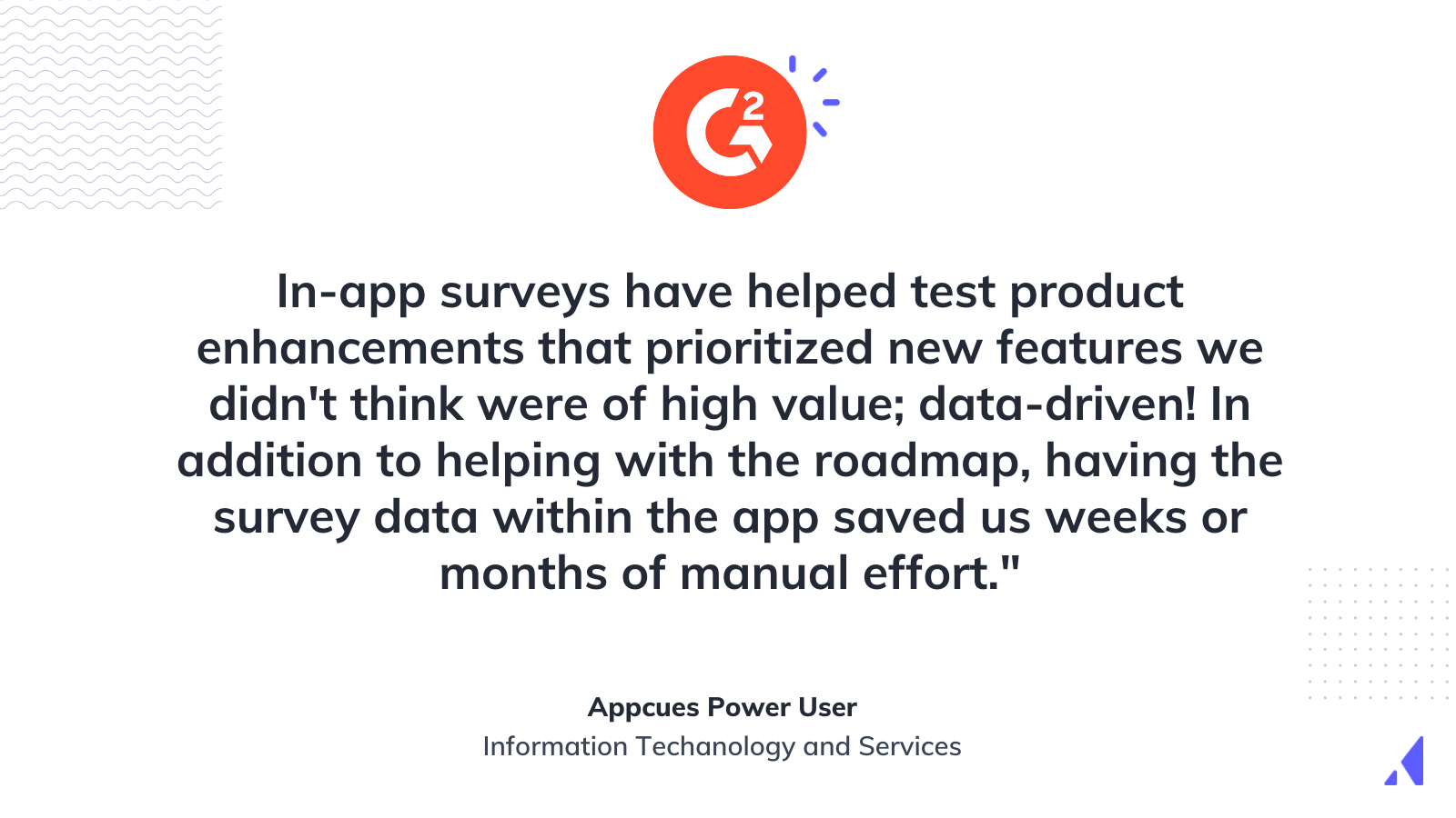 Appcues G2 review of product roadmap and NPS survey functionality