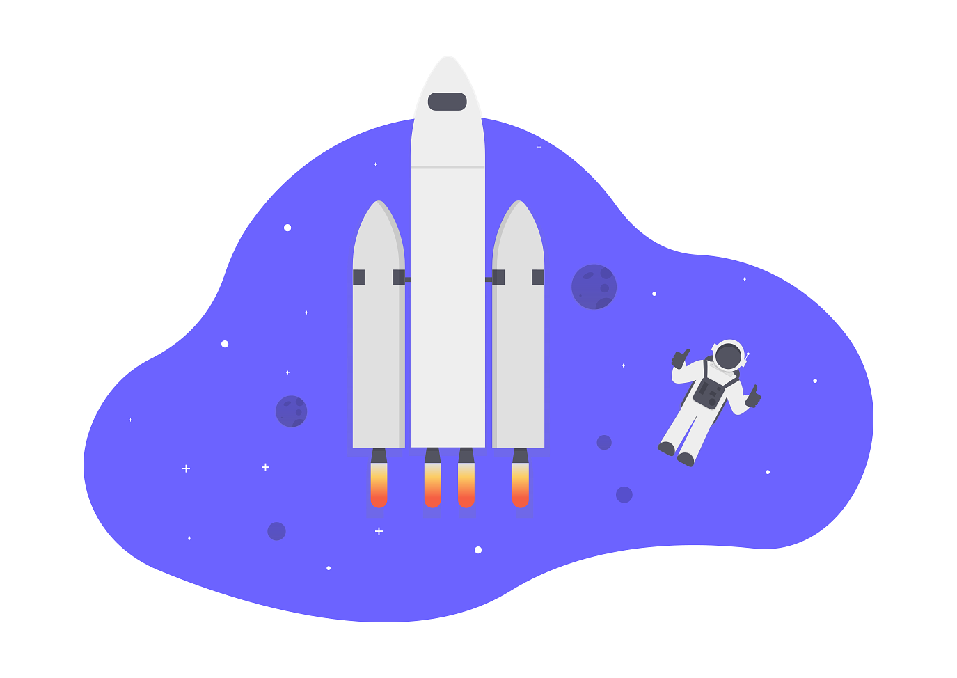an illustration of a rocketship and astronaut as a metaphor for a product manager at a mature company
