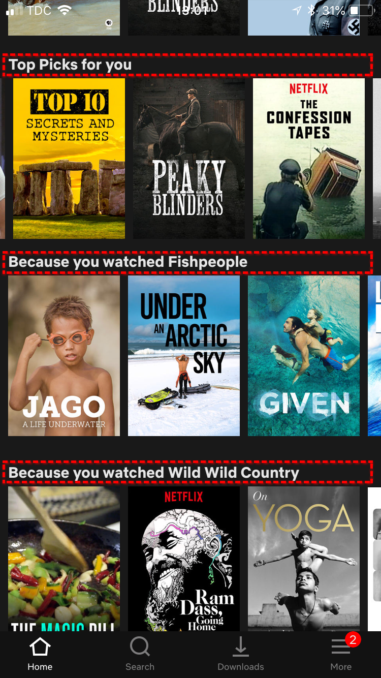 A screenshot of Netflix's AI recommendations
