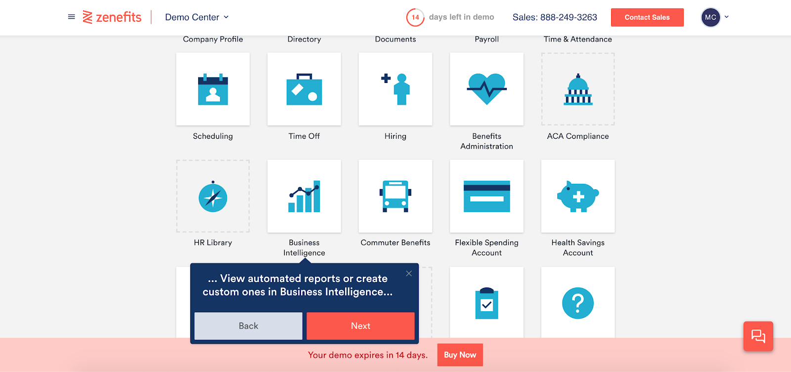zenefits demo center screen grab