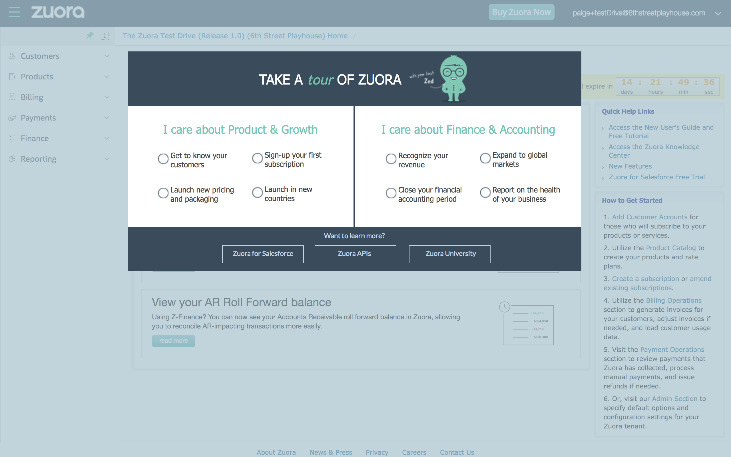 zuora focus option modal
