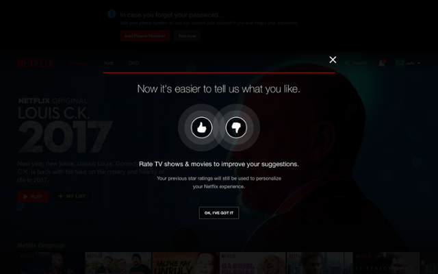netflix rating system change to thumbs up thumbs down announcement