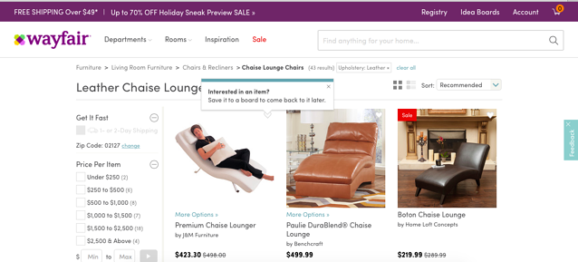 wayfair shopping tooltip