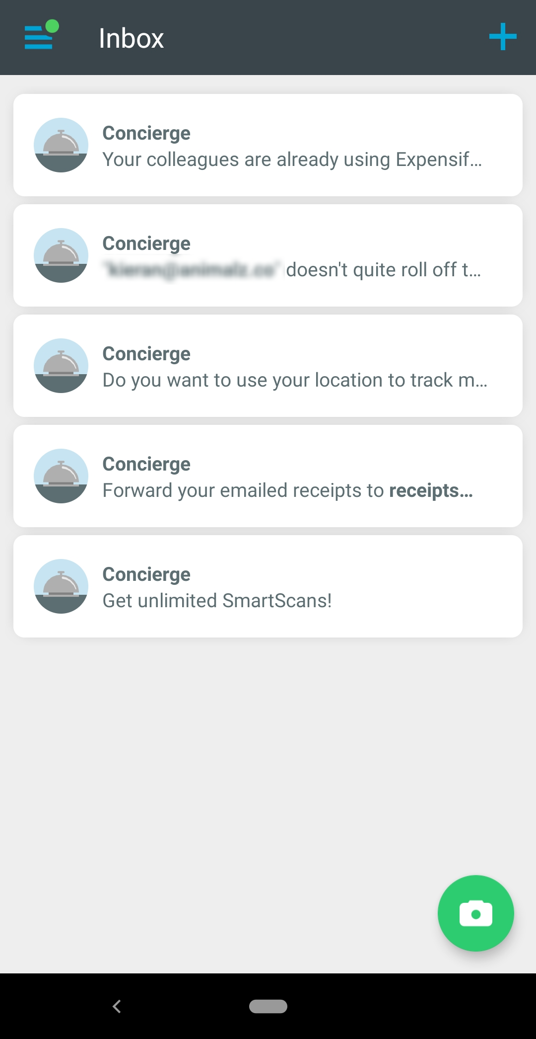 This is a screenshot of Expensify's mobile app concierge style onboarding sequence. 