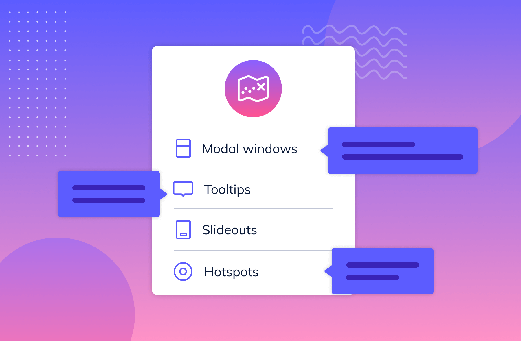 app walkthrough illustrated example with tooltips, modal windows, and slideouts