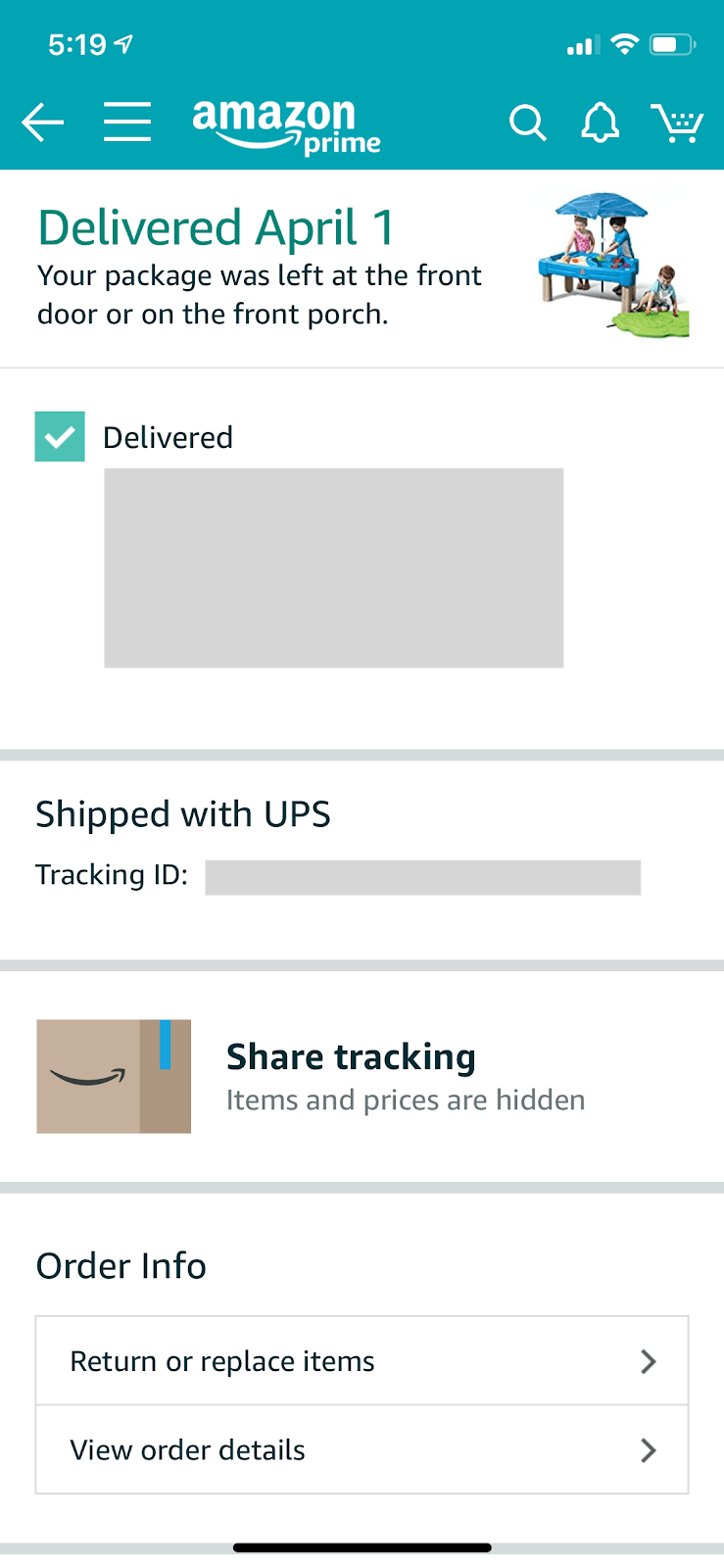 amazon mobile app delivery confirmation in-app