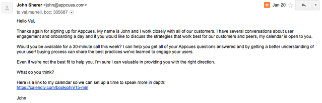 email to get users on a sales demo