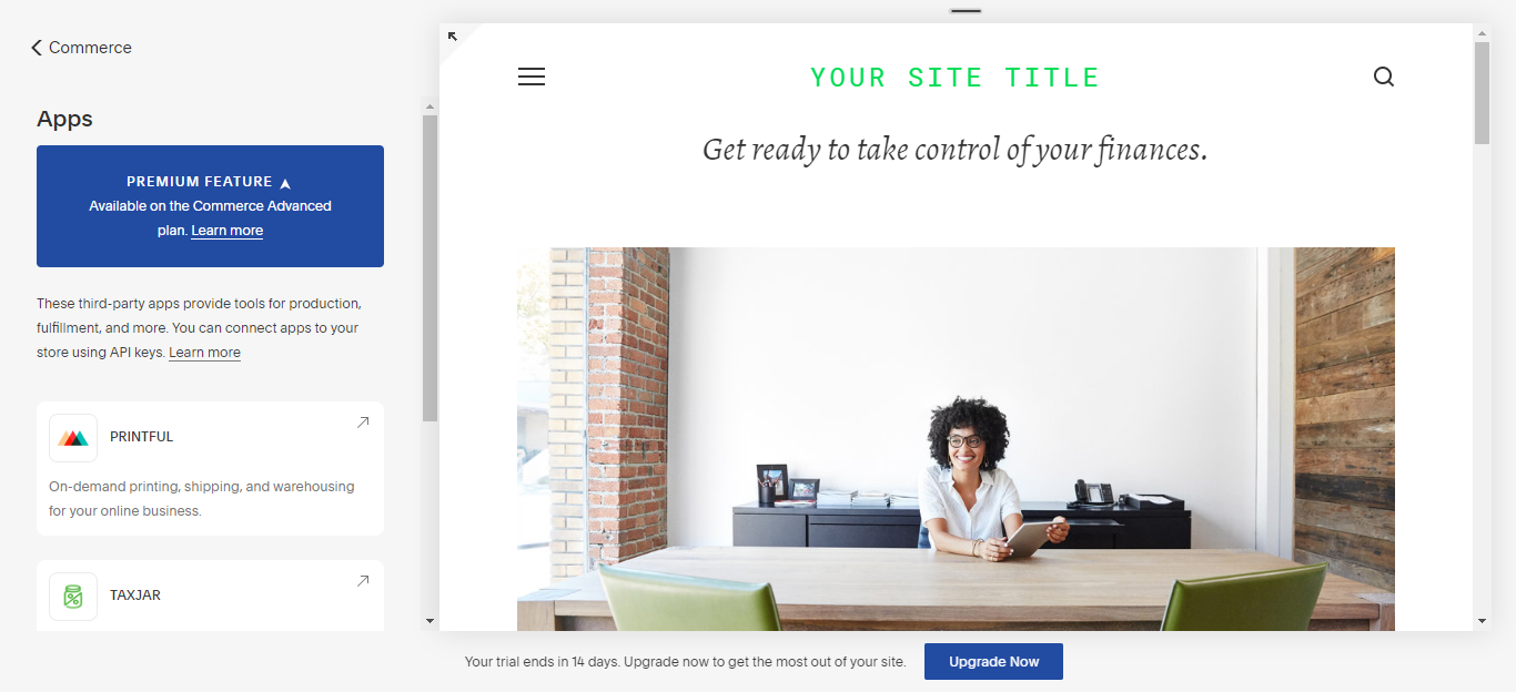 squarespace upgrade prompt. apps or integrations are gated as premium features