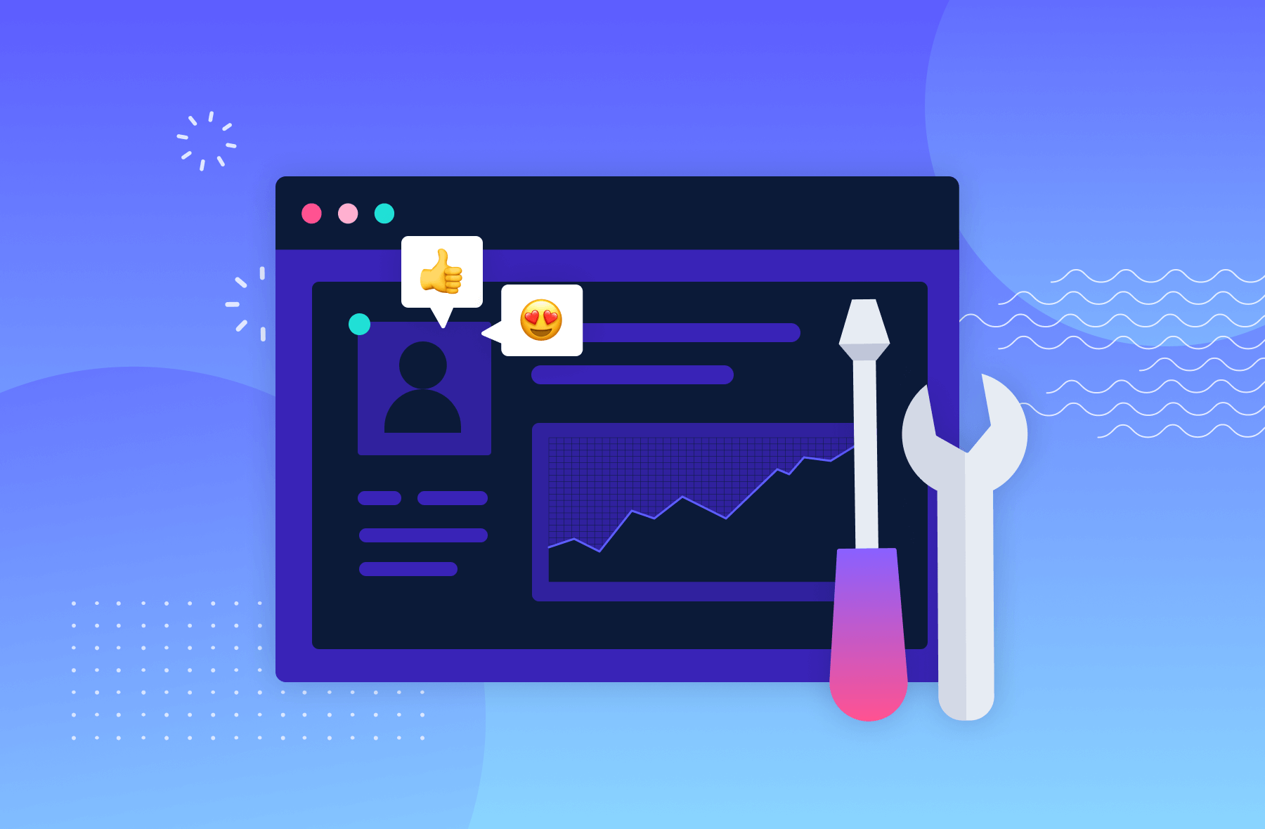 tool icons, overlaid on a user profile