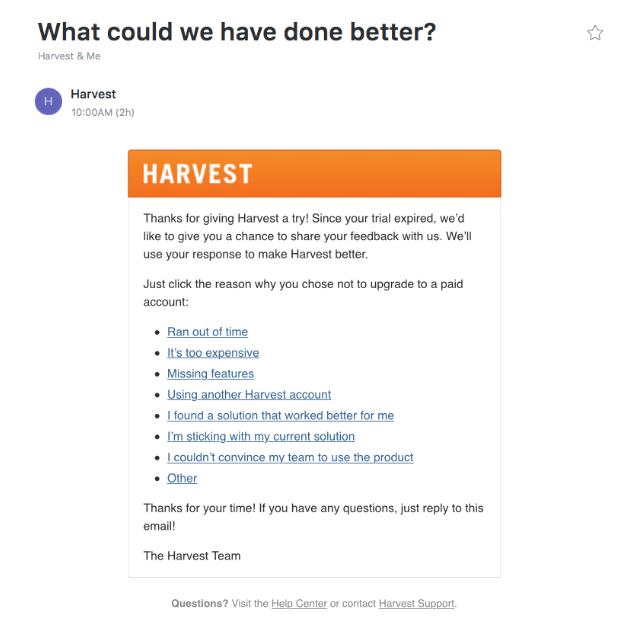 Harvest email survey