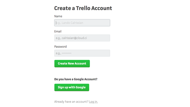 Trello sign up page