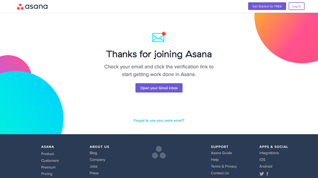 Asana welcome message