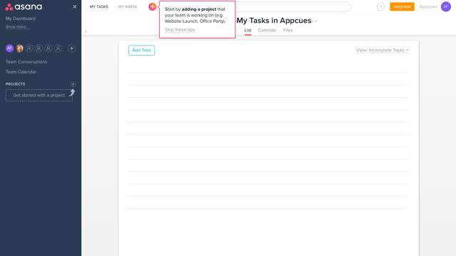Asana tool-tip product tour