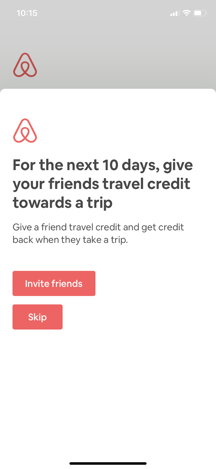 airbnb mobile app invite user referral campaign