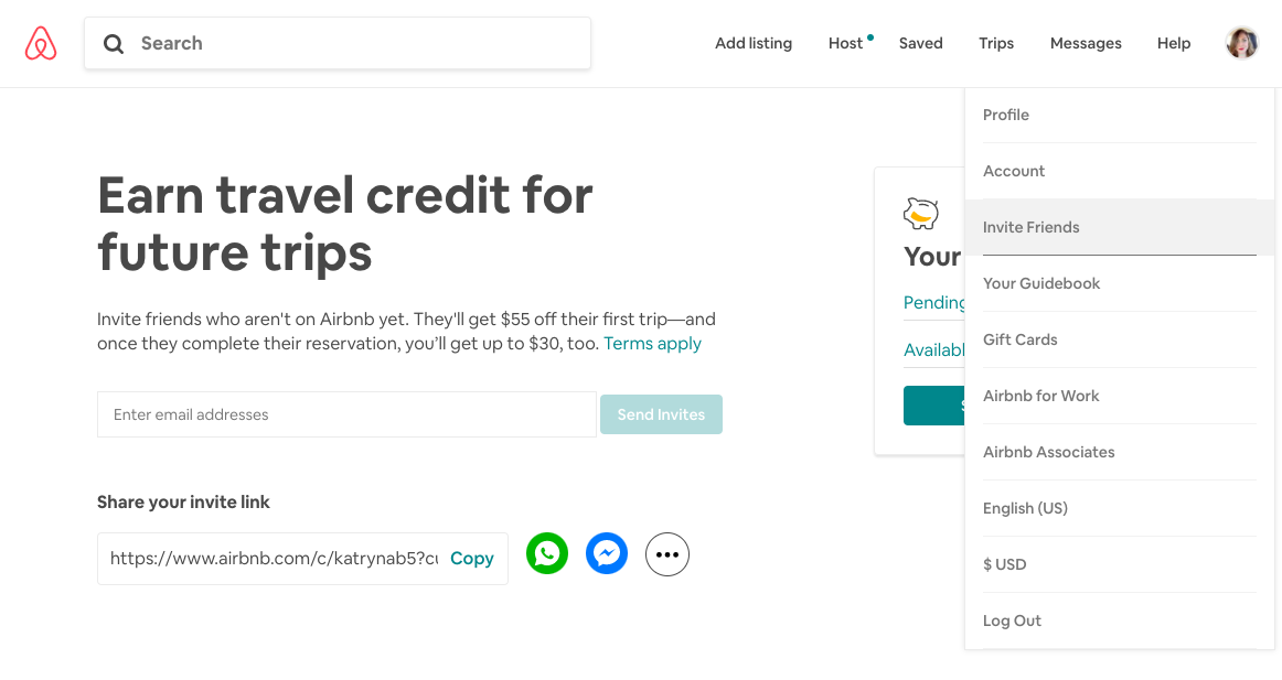 airbnb user referral campaign invite friend