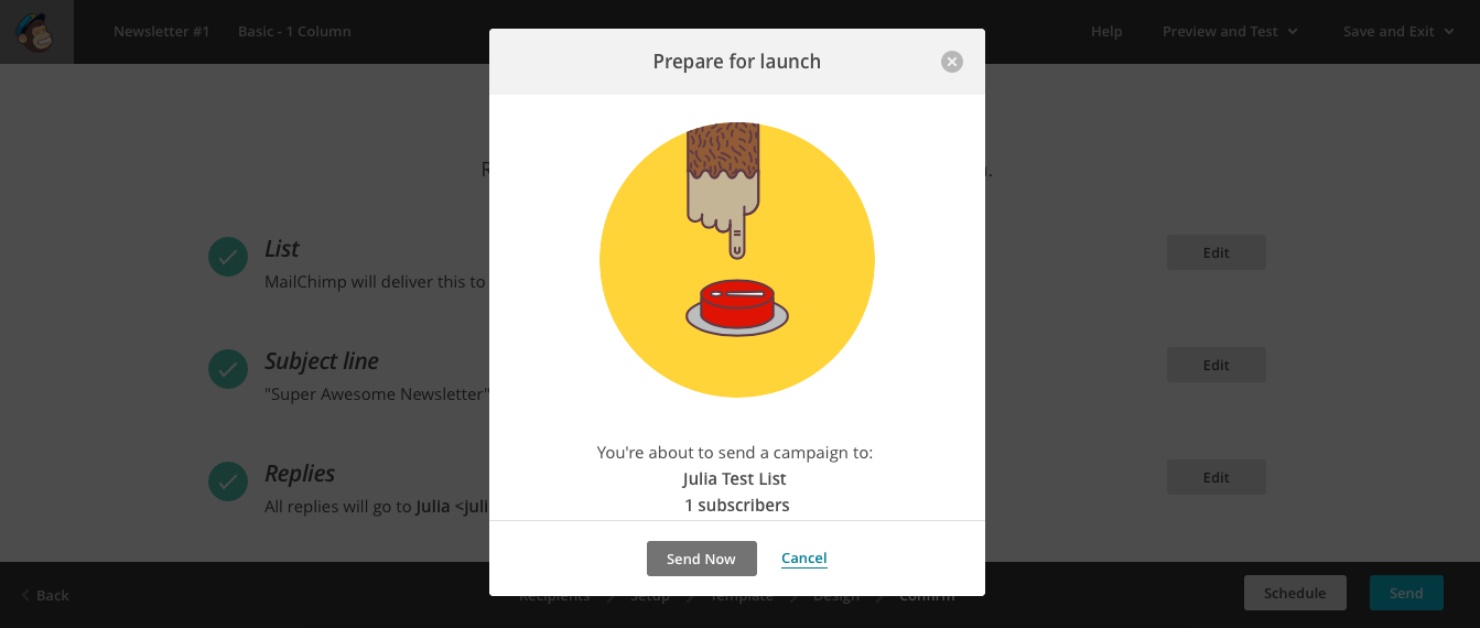 MailChimp Modal Send Email